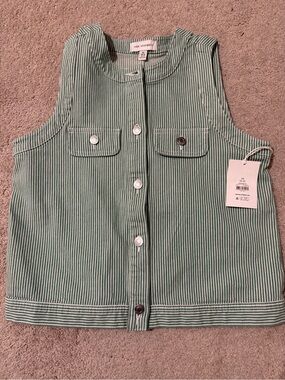 Free Assembly ………Rag& Bone Green Striped Sleeveless Button-Front Vest